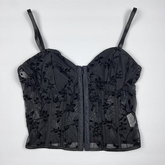 Corset Top Black Velvet Burnout Floral Sheer Bustier Whimsigoth Dark Coquette - Picture 1 of 5